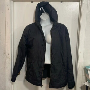 KREW black hooded jacket coat outwrwear quilted zip up xl